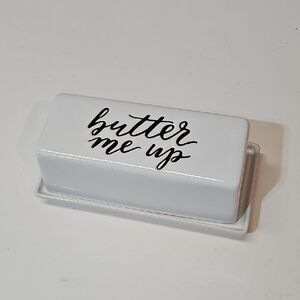 Threshold "Butter Me Up" White Butter Dish w/ Black Letters